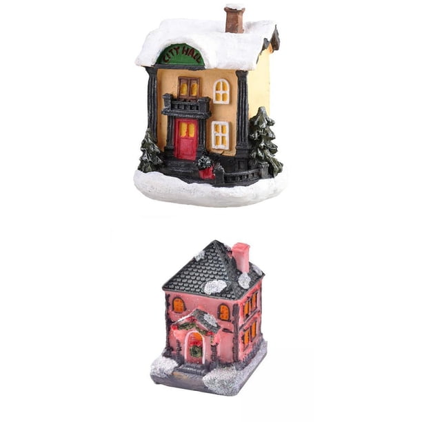2 figuras de casa iluminadas para mesa navideña, festival y escritorio. EstiloD