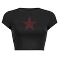 thumbnail image 4 of Bibifish Womens T-Shirts Casual Daily Printed Pattern Cropped Tee Shirts Cute Star Print Short Sleeve Summer Trendy Street Style Fashion T Shirts, 4 of 4