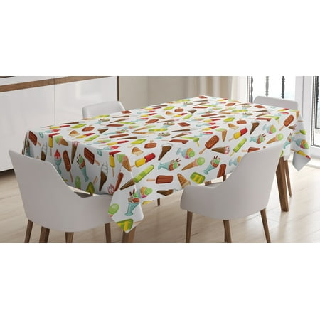 Chocolate Whip Cream - Ice Cream Tablecloth, Frozen Desserts in Wafer Cone Glazed Eskimo with Whipped Cream Chocolate Sundae, Rectangular Table Cover for Dining Room Kitchen, 60 X 84 Inches, Multicolor, by Ambesonne