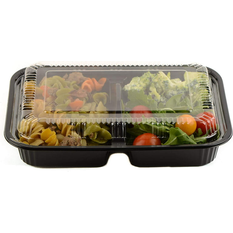 [90 Pack] 3 Compartment Black Disposable Container with Lids, Meal Prep  Container, Food Storage Bento Box, Disposable, Stir Fry | Lunch Boxes | BPA