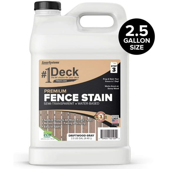 SaverSystems Premium Wood Fence Stain and Sealer - Semi-Transparent - Driftwood Gray, 2.5 Gallon