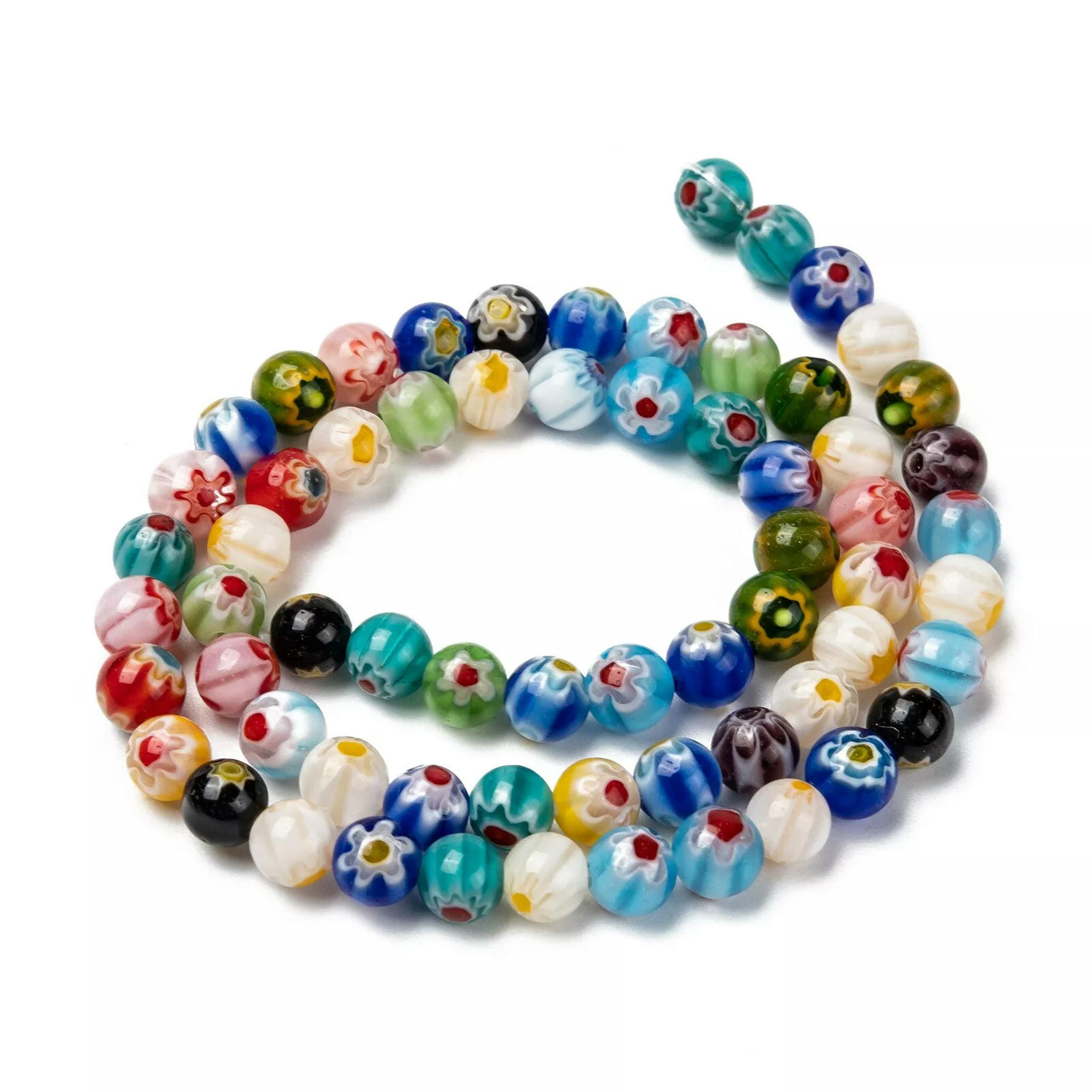 U8MO 10 Strd 6mm Round Handmade Millefiori Glass Beads Colorful Loose Spacer Crafting