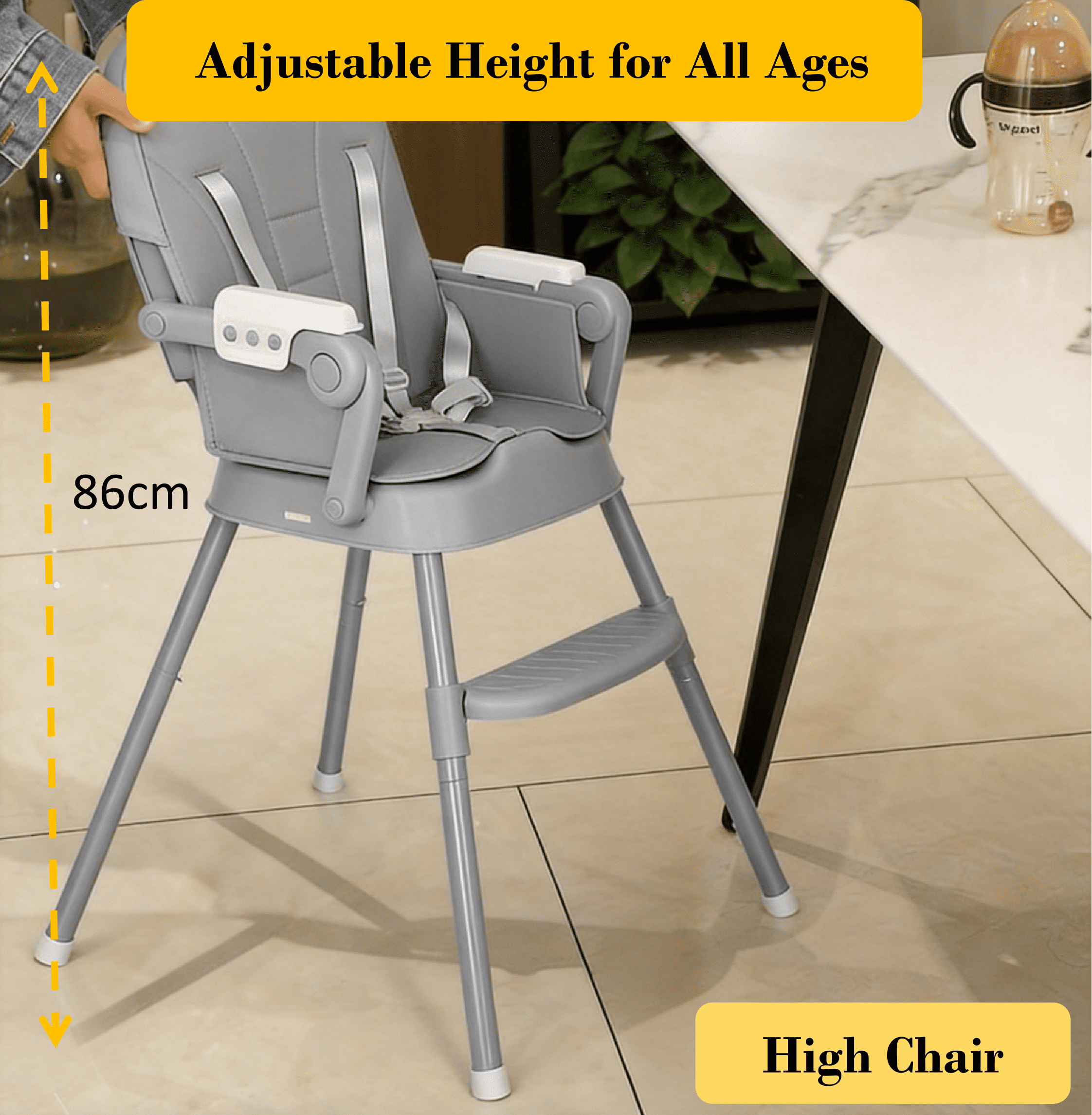 4 in 1 Portable Baby High Chair, Lightweight Toddler Booster Seat,Infant Feeding Chair, Easy Fold & Carry, Stable Design for Growing Baby,Grey