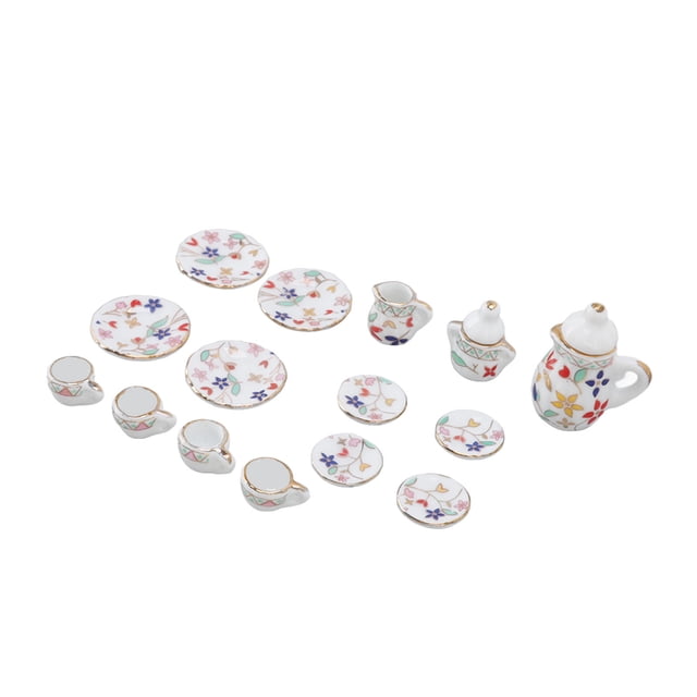 Accesorios para casa de muñecas en miniatura, 15 piezas de té para casa de muñecas, juego de té para casa de muñecas, mini tazas de té, características mejoradas