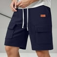 thumbnail image 2 of MIXUE Mens Shorts Summer Cargo Solid Color Elastic Waist Drawstring Fashion Loose Sports Daily-Wear,Blue,XL, 2 of 8
