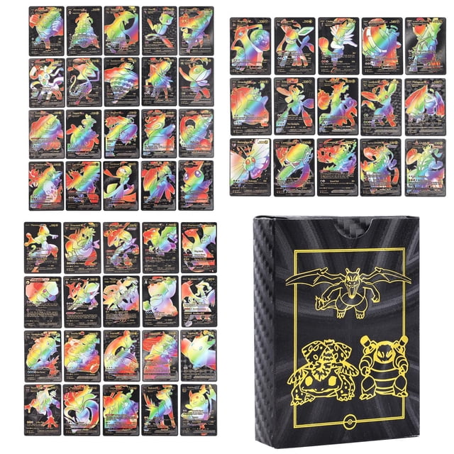 55 Pcs (5GX+3Vstar+47V-max) Rainbow Gold Foil Assorted Cards, GX V-star V-max Charizard Card Card Set Children's Birthday Gift Card Collectors