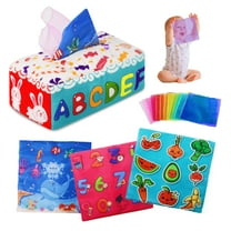 Baby Tissue Box Toy, Montessori Toys for Babies 6-12 Months, Soft Baby Toys Magic Tissue Box with Crinkle Paper & Rainbow Scarves, Infant Baby Sensory Toys Early Learning Developmental Toys Gift