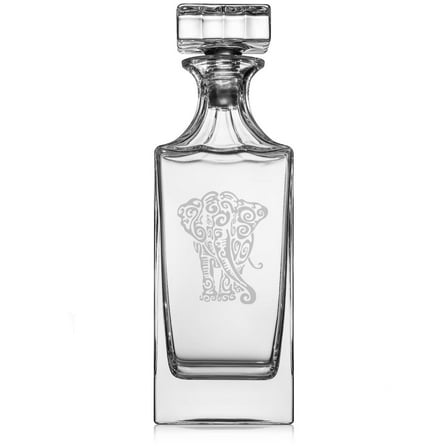 30 oz Glass Whiskey Decanter with Glass Stopper Gift Tribal Elephant