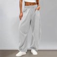 thumbnail image 6 of Barrel Sweatpants Women Fall Winter Elastic Waist Casual Loose Fit Wide Leg Sweat Pants Trousers with Pockets, 6 of 8