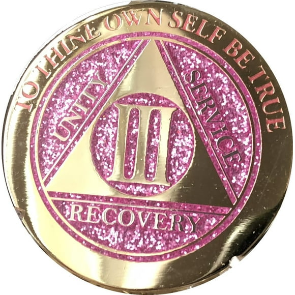 3 Year Elegant Glitter Pink Gold Silver Bi-Plated AA Medallion Chip III