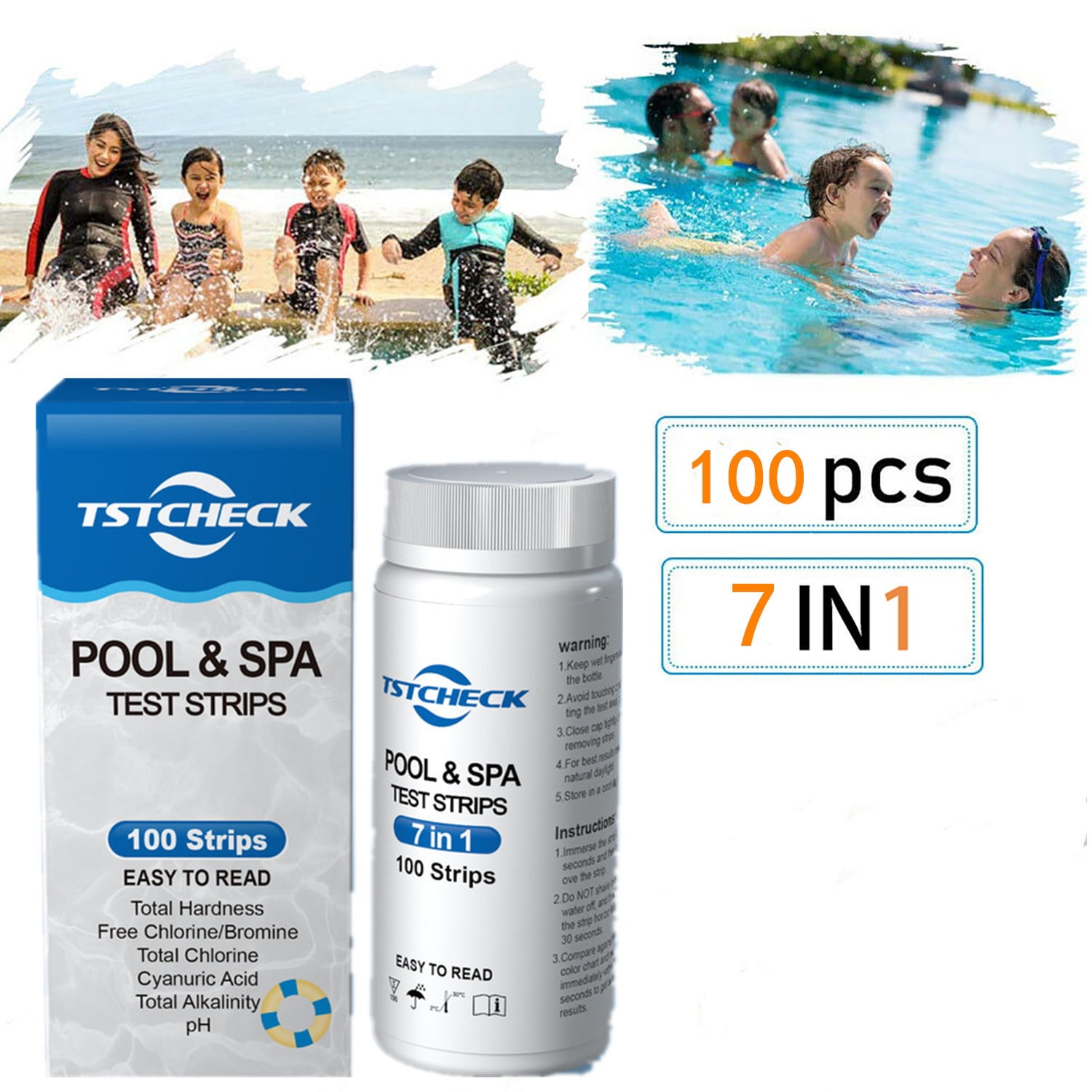 Pool Test Strips, 100Pcs Pool Water Test Kit, Pool Chemicals & Water
