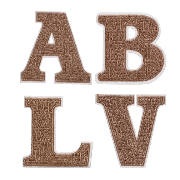 Uxcell Letters Patches, 4 Pcs Initial Letter A/B/L/V Iron on Patch Embroidered Fabric 2.76 Inch Alphabet Stickers for Clothes Hats Makeup Bags DIY, Brown