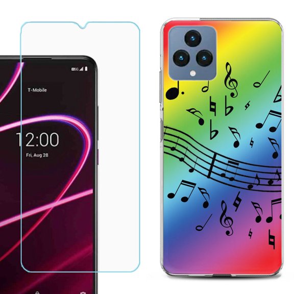 OneToughShield ® for T-Mobile Revvl 6x 5G Shockproof Phone Case, with Tempered Glass Screen Protector - Music Notes / Rainbow