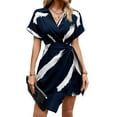 thumbnail image 2 of Womens Summer Dresses 2025 Causal Short Sleeve V Neck Tie Front Mini Short Dress Navy Blue S, 2 of 8