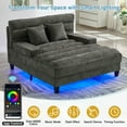 thumbnail image 6 of Modern Chaise Lounge Sofa with Adjustable Backrest and LED Lights, American Design Chenille Upholstered Sofa Bed for Living Room Relaxation, Grey, 6 of 8