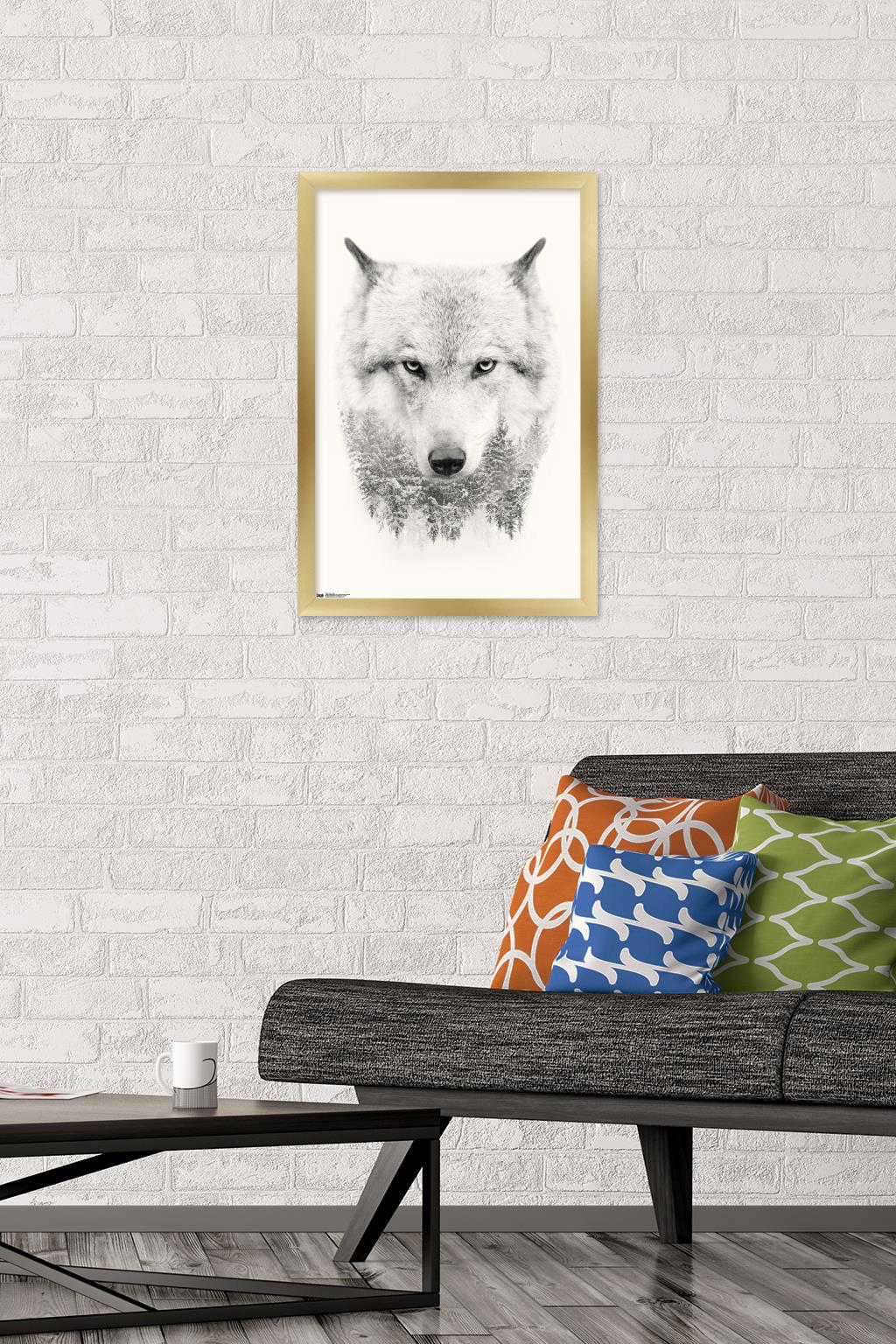 Wolf - Trees Wall Poster, 14.725" x 22.375", Framed