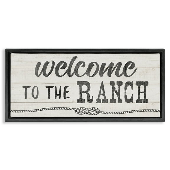 Stupell Industries Welcome to Ranch Rustic Text & Numbers Painting Black Floater Framed Canvas Art Print Wall Art, 25 x 11