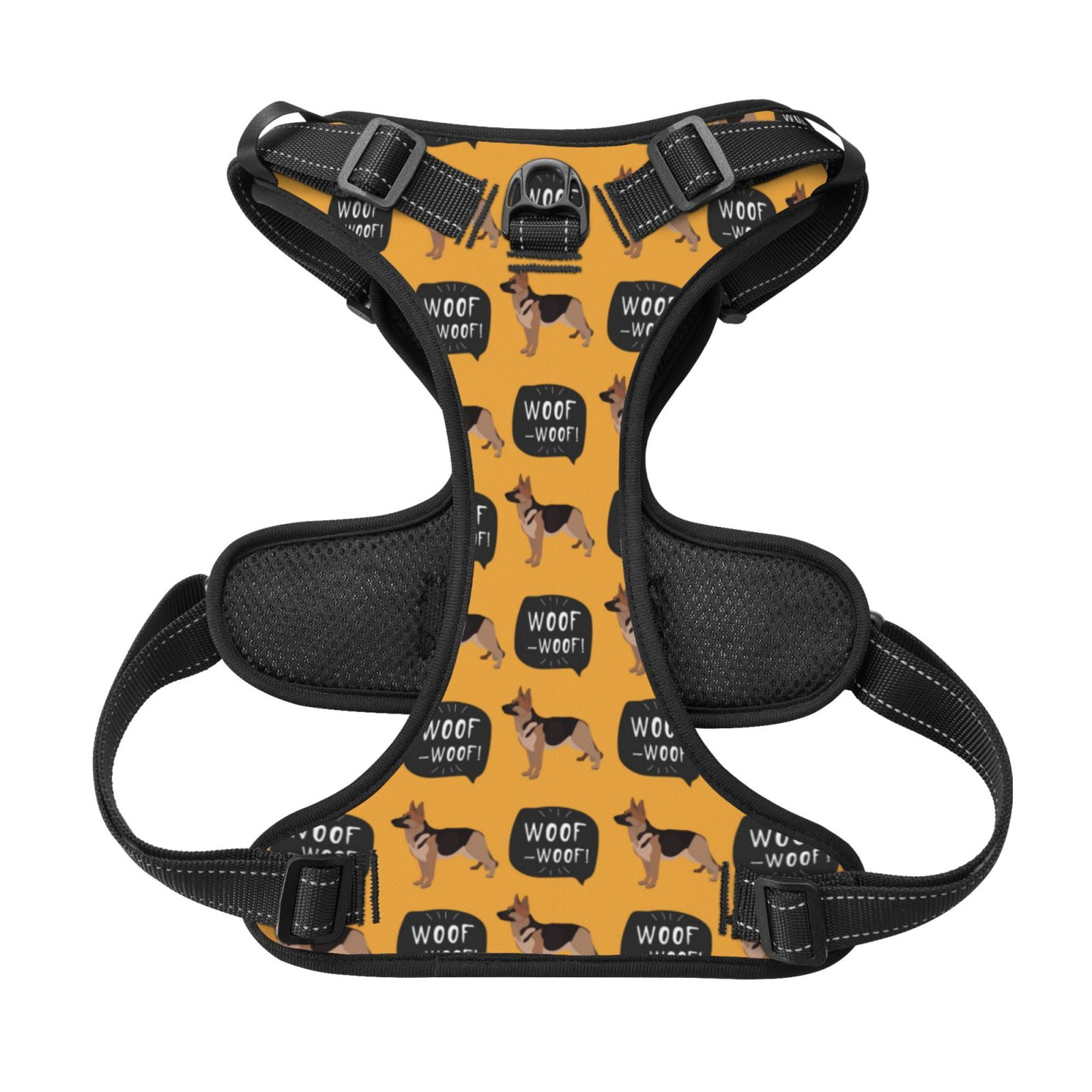 Kdxio German Shepherd Woof Print No Pull Dog Harness Adjustable Reflective Oxford Easy Control Medium Large Dog Harness for Training and Everyday-Large