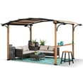 thumbnail image 2 of Sunjoy Beechhurst 8.5 ft. x 13 ft. Steel Arched Pergola with Natural Wood Looking Finish and Tan Shade, 2 of 9