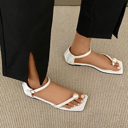 

Beach Holiday Sandals Gnobogi Womens Sandals New Summer Flat Bottom Women s Shoes Square Toe Open Toe Beach Sandals White