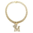thumbnail image 1 of Stone Stud Crowned Initial Pendant with 12mm Iced Out Miami Cuban Chain Necklace, Letter M/Gold-Tone/20", 1 of 1