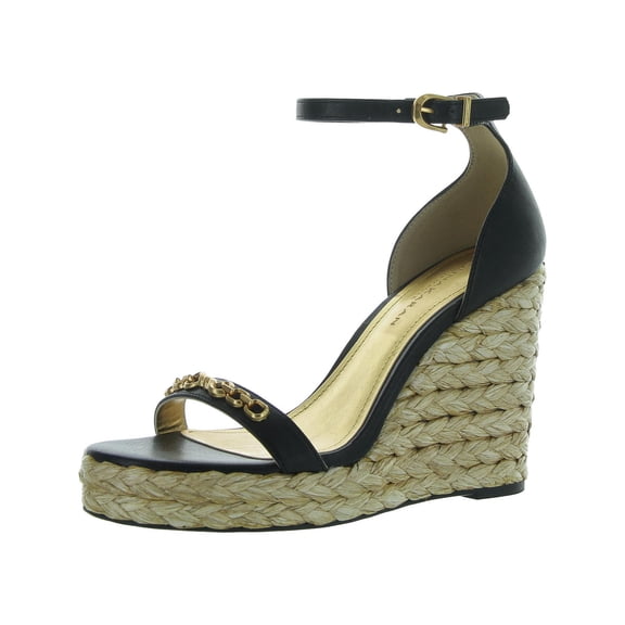 Donna Karan Womens Yulissa Faux Leather Embellished Wedge Sandals