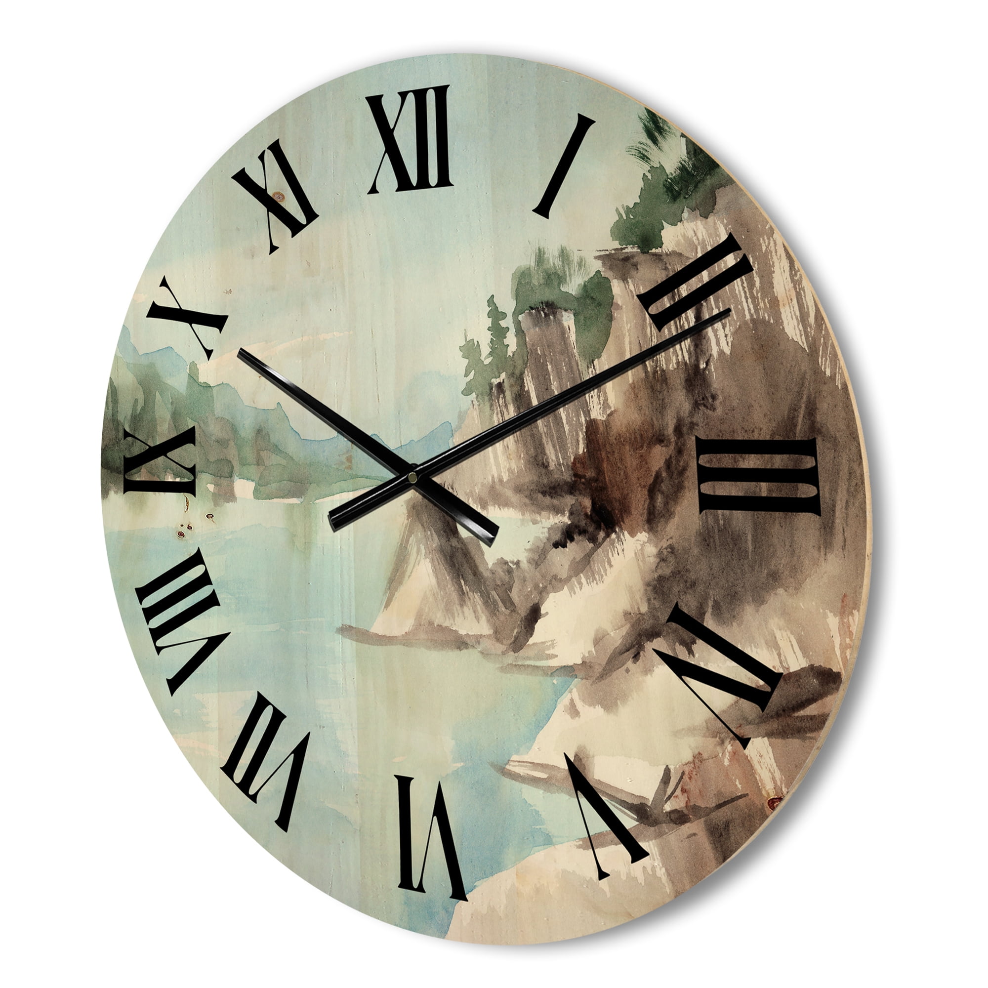 Designart 'Rocks With The Blue Lake' Lake House Wood Wall Clock