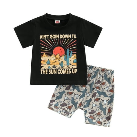 

Western Baby Boy Summer Clothes 6M 12M 18M 24M Cow Print Short Sleeve T-Shirt Casual Shorts Toddler Boy Outfits