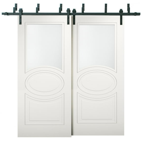 Sliding Closet Opaque Glass Barn Bypass Doors 48 x 80 inches / Mela 7012 Matte White / Modern 6.6ft Rails Hardware Set / Wood Solid Bedroom Wardrobe Doors