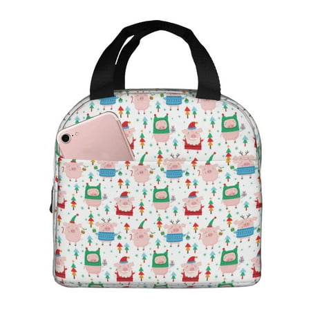 Insulated Lunch Bag for Women Men - Christmas Cute Pig Pink Leakproof Cooler Lunch Box for Women Men  Lunch Tote Bags for Work School Picnic Travel
