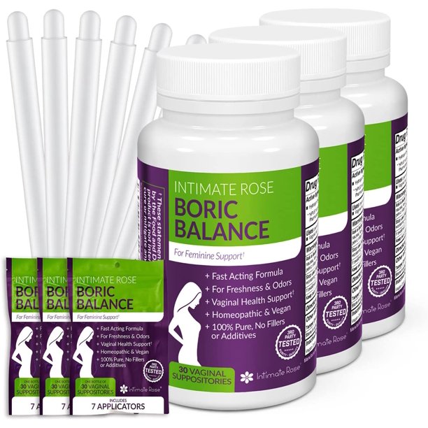 Intimate Rose Boric Acid Suppositories, pH Balance for Women, Boric