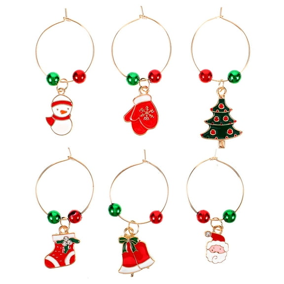 12 pcs Christmas Wine Glass Charms Rings Party Cups Pendants Favors Supplies