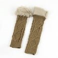 thumbnail image 6 of Womens Long Knit Fingerless Gloves Furry Warm Arm Sleeve Hand Cover, 6 of 7