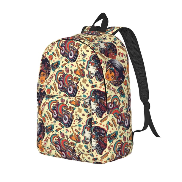 Disketp Fashion Hippie Girl Mochila de Lona Estampada, Mochila Escolar de Viaje Ligera para Estudiantes y Portátil-Small