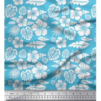 Soimoi Blue Cotton Duck Fabric Monstera Leaf & Floral Printed Fabric 1 Yard 56 Inch Wide