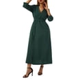 thumbnail image 4 of Lucakuins Mujeres Tie-up Vestido de Media Altura, Adultos Color Sólido/Estampado Manga Larga Escote en V Una Pieza Lucakuins  moda, 4 of 8