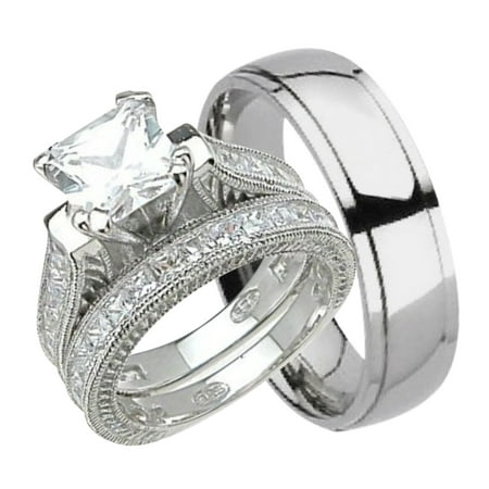  His  and Hers  Wedding  Ring  Set  Matching Trio Wedding  Bands  