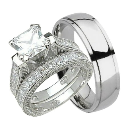 His and Hers Wedding  Ring  Set Matching Trio Wedding Bands  