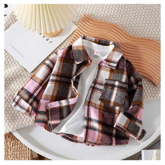 Men & Boy Button Down Shirt Kid Shirt Toddler Plaid flannel Shirt Boys Western Shirts Long Sleeve Shirt Pink 110