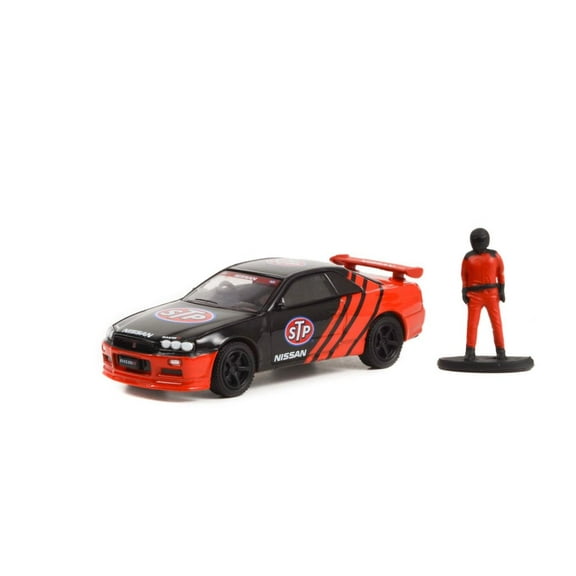 1999 Nissan Skyline (R34) w/ Race Car Driver, Red - Greenlight 97130E - 1/64 scale Diecast Car