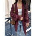 thumbnail image 5 of Long Sleeve Cable Knit Long Cardigan for Women Fall Winter Chunky Open Sweaters Wine Red XL, 5 of 8