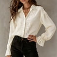 thumbnail image 4 of ClodeEU Women's Satin Button Down Blouse, Long Sleeve V Neck Work Shirt with Cuffed Sleeves Beige,Women's Plus L, 4 of 7