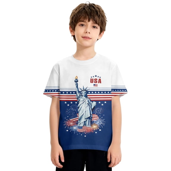 Graphic Tees for Boys Short Sleeve Crew Neck T-Shirts with Patriotic Printed Designs