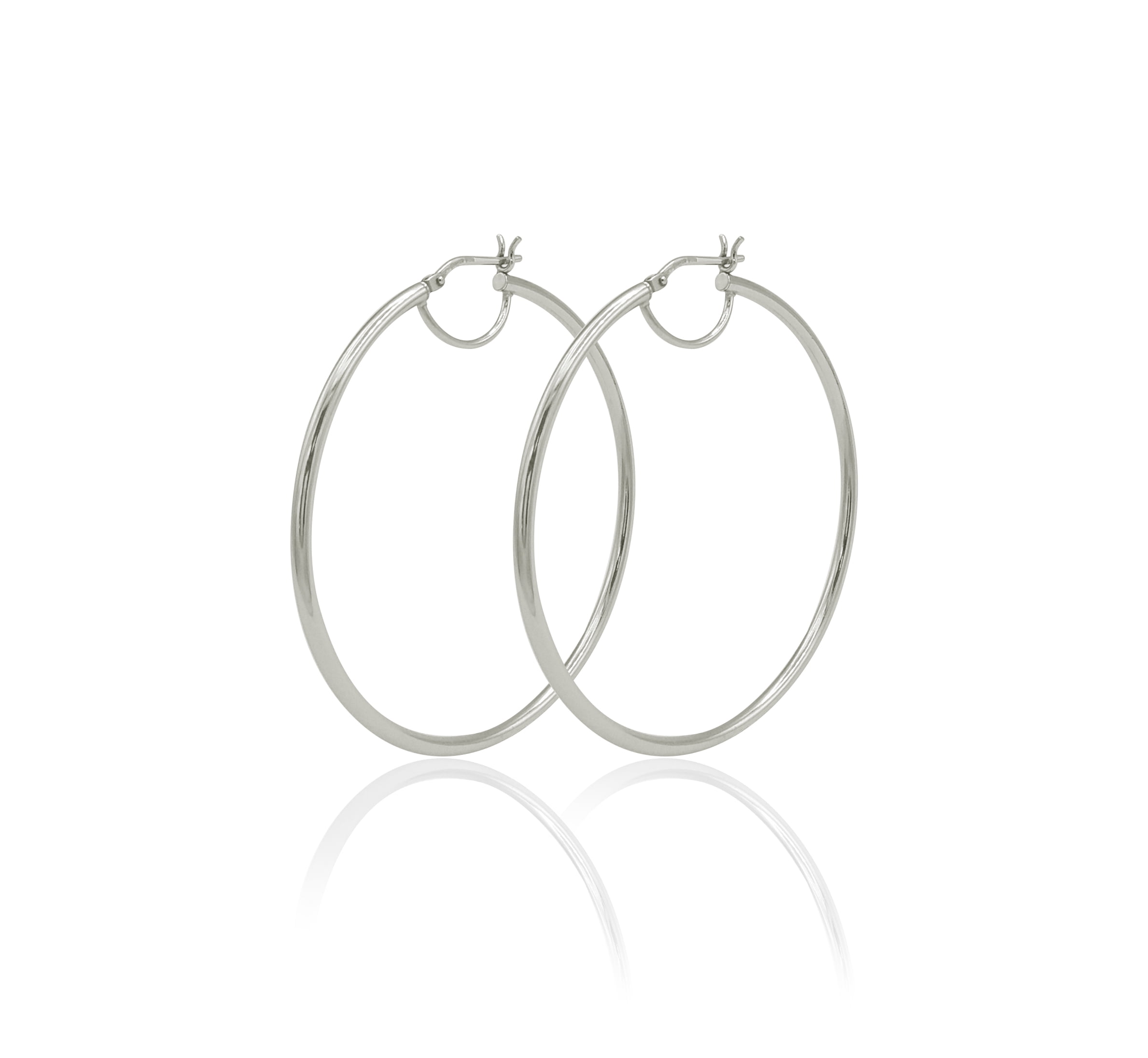 Brilliance Fine Jewelry Women's Rhodium Plated Sterling Silver High Polished Round Adults Hoop Earrings