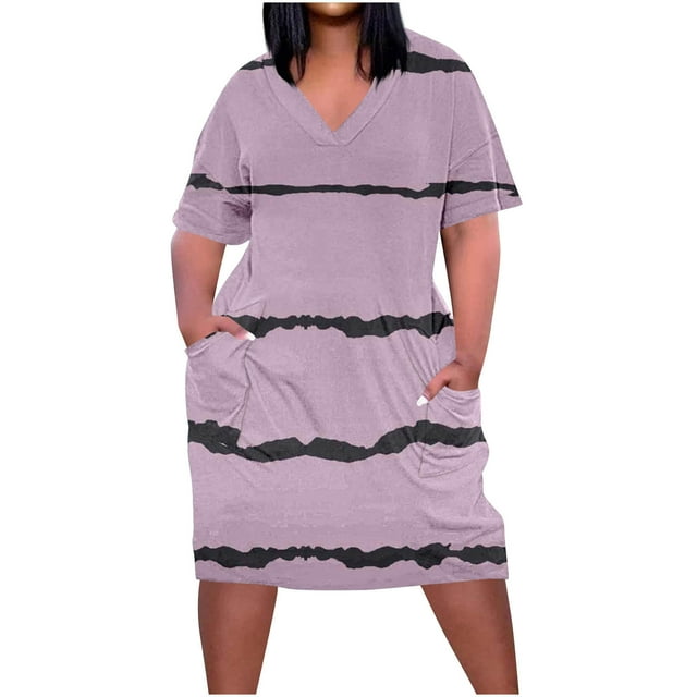 Birdeem Robes pour Femmes Mode Féminine Grande Imprimé Manches Courtes Col en V avec Poches