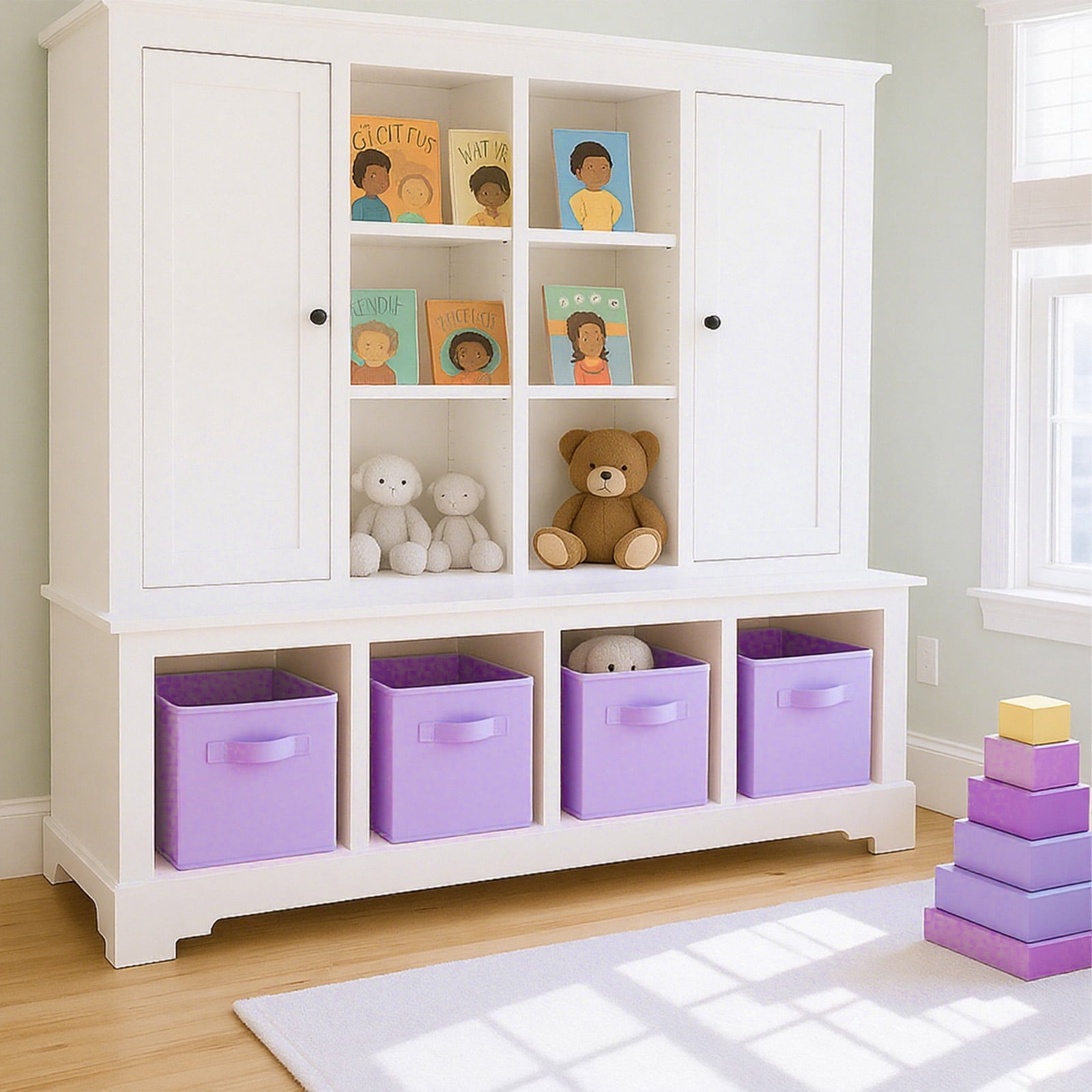 PinkSheep Collapsible Fabric Cube Storage Bins, Foldable Storage Cubes Organizer Bins Basket(13" x 13"), Light Purple, 6 Pack