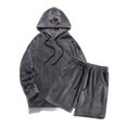 thumbnail image 2 of Curuila Sweatsuits Mens 2 Piece Outfit Long Sleeve Solid Color Hooded Fleece Sweatshirt With Shorts Winter Warm Fashion Tracksuit Size S, 2 of 9