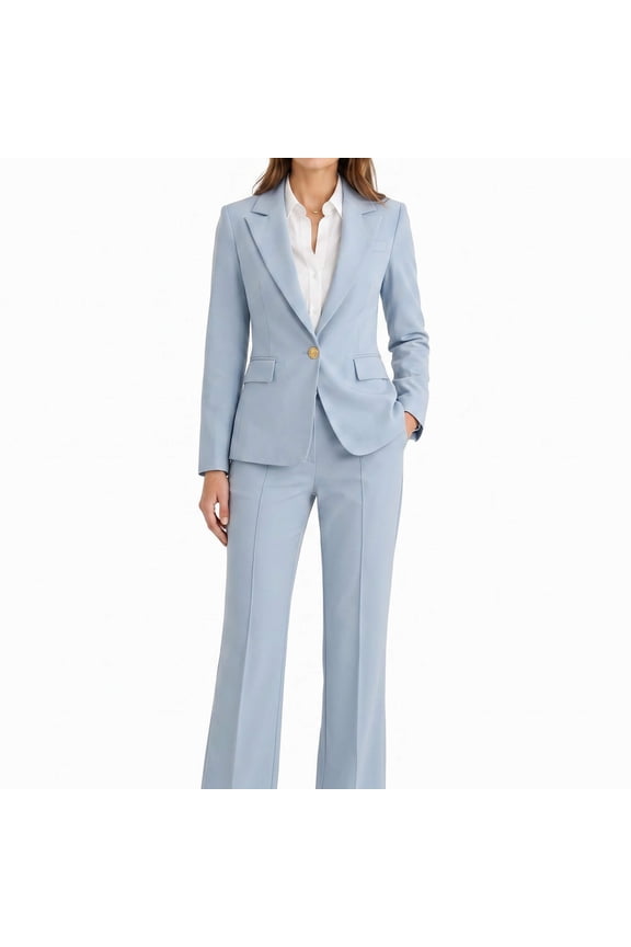 Women's 2 Piece Solid Single Breasted Blazer Suit Set, Long Sleeve Lapel Jacket & Flared Pants, Elegant Business Casual Work Outfits for Office Interview