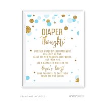 Baby Blue Gold Glitter Baby Shower Diaper Thoughts Party Sign