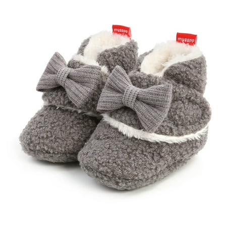 

Newborn Infant Baby Girls Warm Cozy Cotton Winter Bow Booties Toddler Non-Slip Soft Sole Slippers Crib Shoes